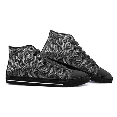 High-Top Canvas Shoes Metal Waves Print