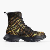 Casual Leather Chunky Boots Golden Tiger Pattern