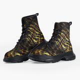 Casual Leather Chunky Boots Golden Tiger Pattern