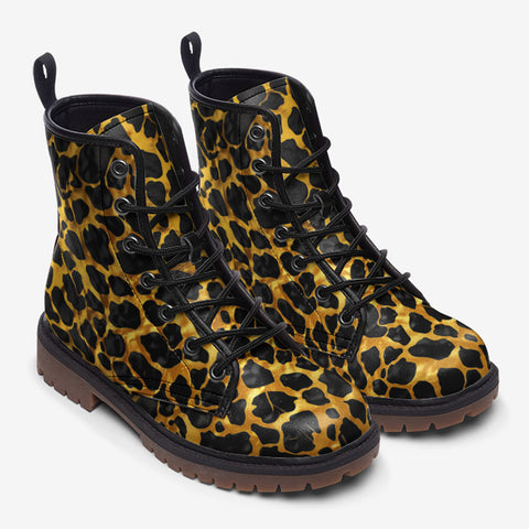Leather Boots Gold and Black Leopard Texture