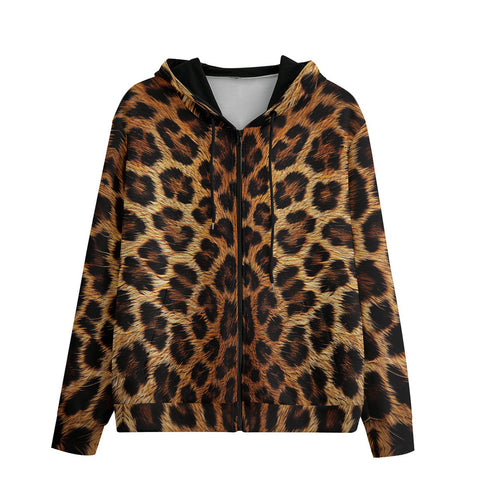 Men's Zip Up Hoodie Leopard Art Texture