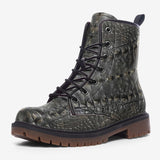 Leather Boots Gray Alligator Pattern Print
