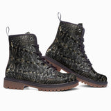Leather Boots Gray Alligator Pattern Print