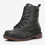 Leather Boots Black Alligator Pattern Print