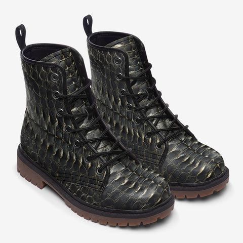 Leather Boots Black Alligator Pattern Print