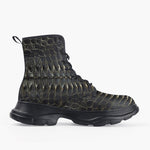 Casual Leather Chunky Boots Black Alligator Pattern Print