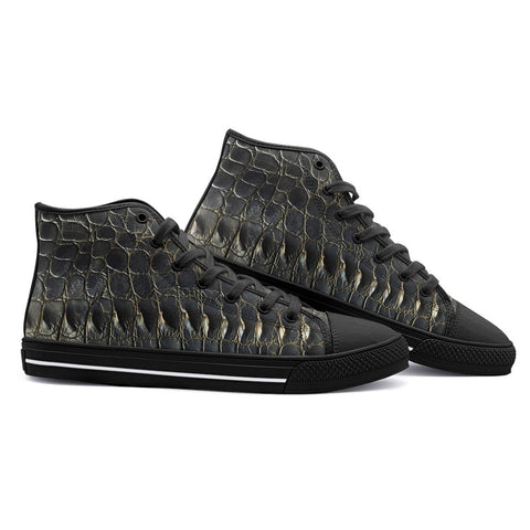 High-Top Canvas Shoes Black Alligator Pattern Print