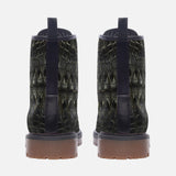 Leather Boots Black Alligator Pattern Print