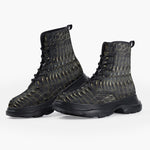 Casual Leather Chunky Boots Black Alligator Pattern Print