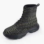 Casual Leather Chunky Boots Black Alligator Pattern Print