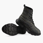 Casual Leather Chunky Boots Black Alligator Pattern Print