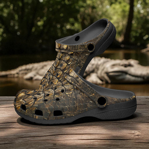 Classic Clogs Gold Alligator Pattern Print