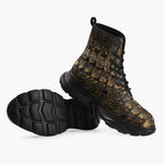Casual Leather Chunky Boots Gold Alligator Pattern Print