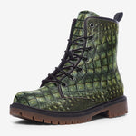Leather Boots Green Alligator Pattern Print