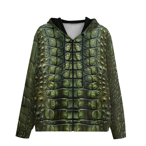 Men's Zip Up Hoodie Green Alligator Pattern Print