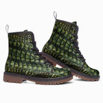 Leather Boots Green Alligator Pattern Print