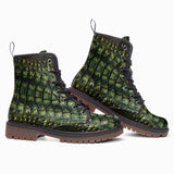 Leather Boots Green Alligator Pattern Print