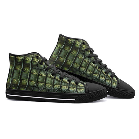 High-Top Canvas Shoes Green Alligator Pattern Print