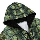 Men's Zip Up Hoodie Green Alligator Pattern Print