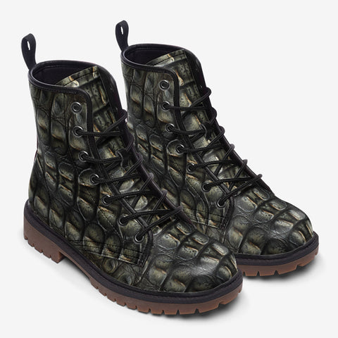 Leather Boots Gray Alligator Texture Print