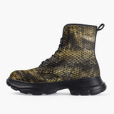 Casual Leather Chunky Boots Golden Snake Skales