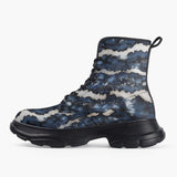 Casual Leather Chunky Boots Blue Snake Skales Print