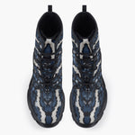 Casual Leather Chunky Boots Blue Snake Skales Print