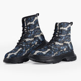 Casual Leather Chunky Boots Blue Snake Skales Print