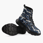 Casual Leather Chunky Boots Blue Snake Skales Print