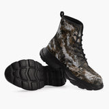 Casual Leather Chunky Boots Brown Snake Skin Print