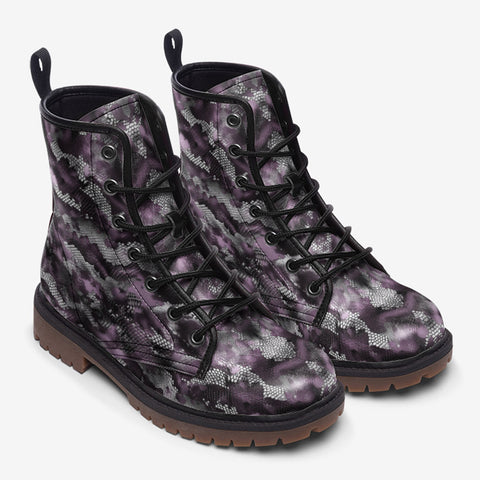 Leather Boots Pink Snake Skin Print