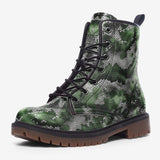 Leather Boots Green Snake Skin Print