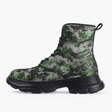 Casual Leather Chunky Boots Green Snake Skin Print