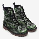 Leather Boots Green Snake Skin Print
