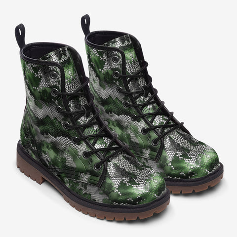 Leather Boots Green Snake Skin Print