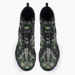 Casual Leather Chunky Boots Green Snake Skin Print