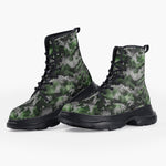 Casual Leather Chunky Boots Green Snake Skin Print