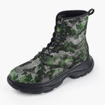 Casual Leather Chunky Boots Green Snake Skin Print