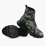 Casual Leather Chunky Boots Green Snake Skin Print