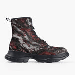 Casual Leather Chunky Boots Red Snake Skin Print