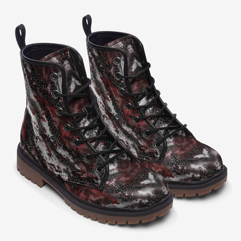 Leather Boots Red Snake Skin Print