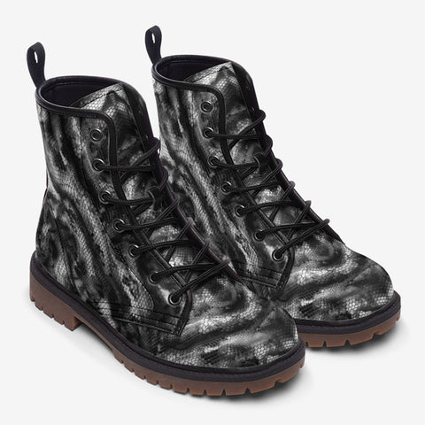 Leather Boots Gray Snake Skin Print
