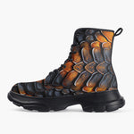 Casual Leather Chunky Boots Dragon Skales Texture Print