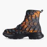 Casual Leather Chunky Boots Dragon Skales Texture Print