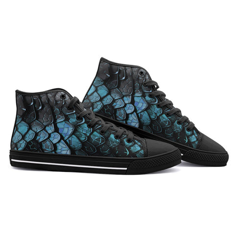 High-Top Canvas Shoes Blue Dragon Skales Texture Print