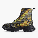 Casual Leather Chunky Boots Yellow Skales Texture Print