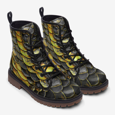 Leather Boots Yellow Skales Texture Print