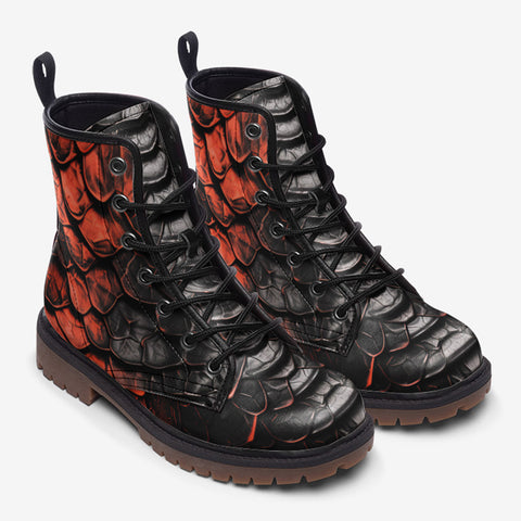 Leather Boots Red Dragon Skales Texture Print