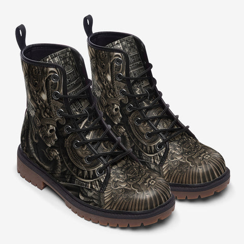 Leather Boots Ancient Skull Carved Stone Wall Art