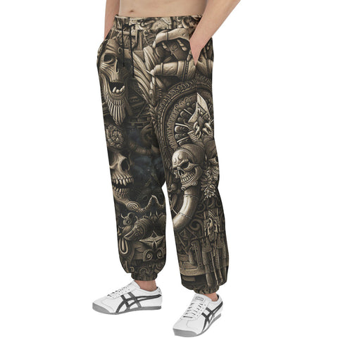 Men's Sweatpants Aztec Skull Carved Stone Wall Art